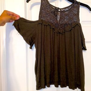 Olive Green off the shoulder lace top